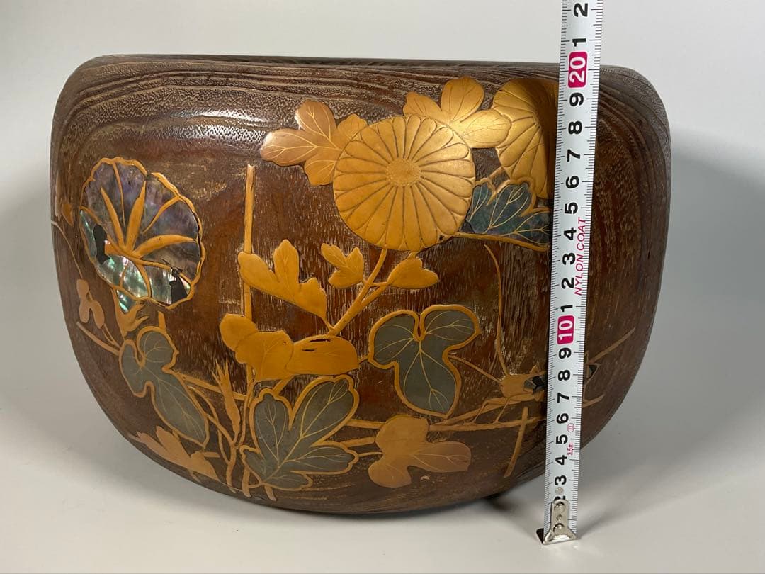 蒔絵 桐火鉢 手炙り 花虫図 金蒔絵 螺鈿細工 内側銅器