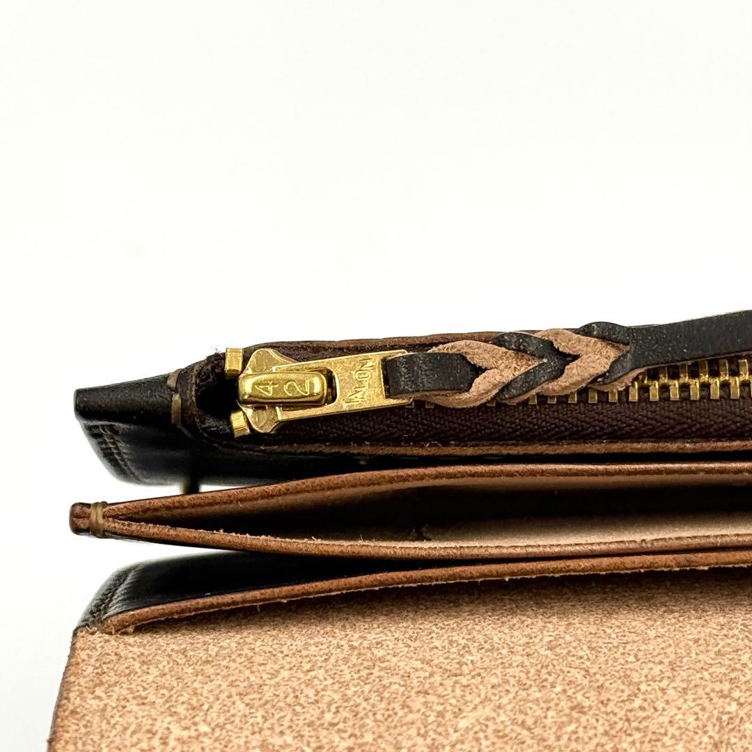 トラッカーウォレット(ブラック)サドルレザー　タロンジッパー　真鍮金具