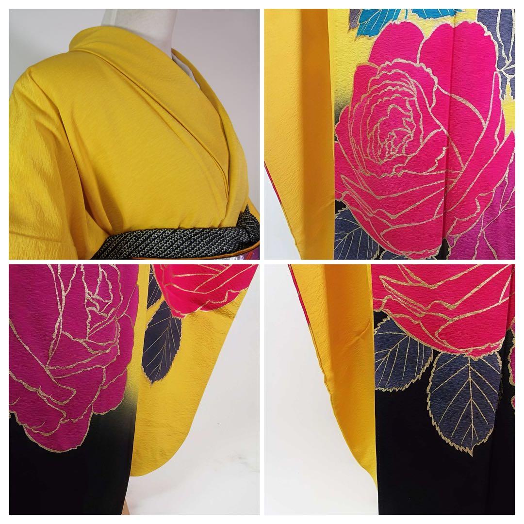 作家物・草野一騎 薔薇咲き誇る振袖×大胆アート構図／イエロー地×華麗