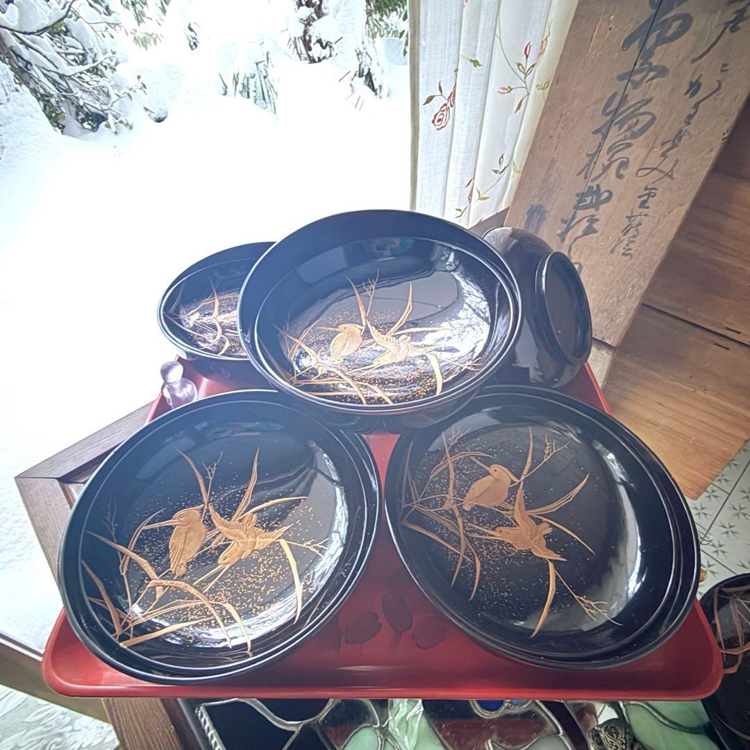 2245様感謝‼️JAPAN蒔絵かわせみ天然木伏蒔絵 芦にかわせみ真塗厚物椀