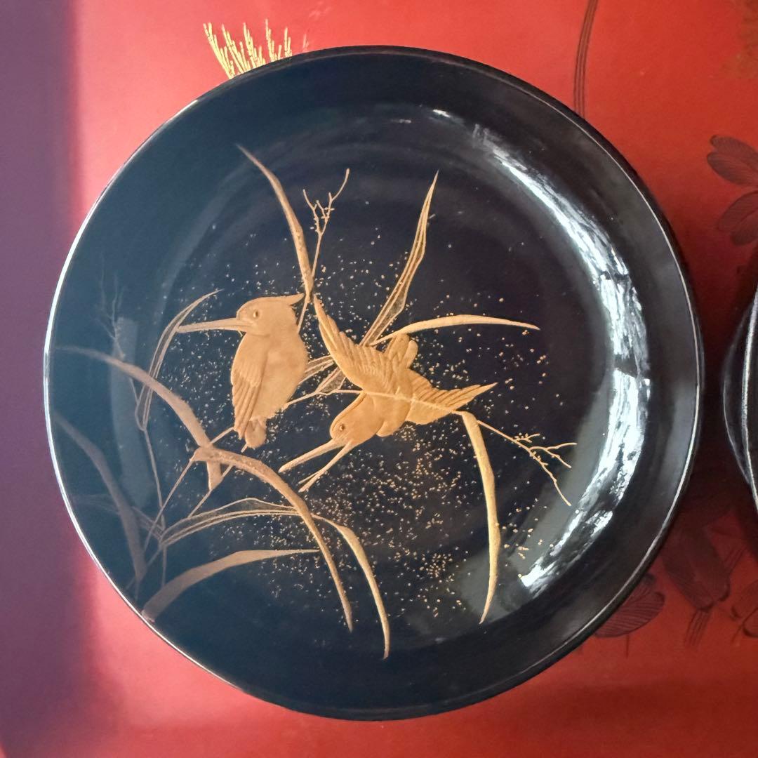 2245様感謝‼️JAPAN蒔絵かわせみ天然木伏蒔絵 芦にかわせみ真塗厚物椀