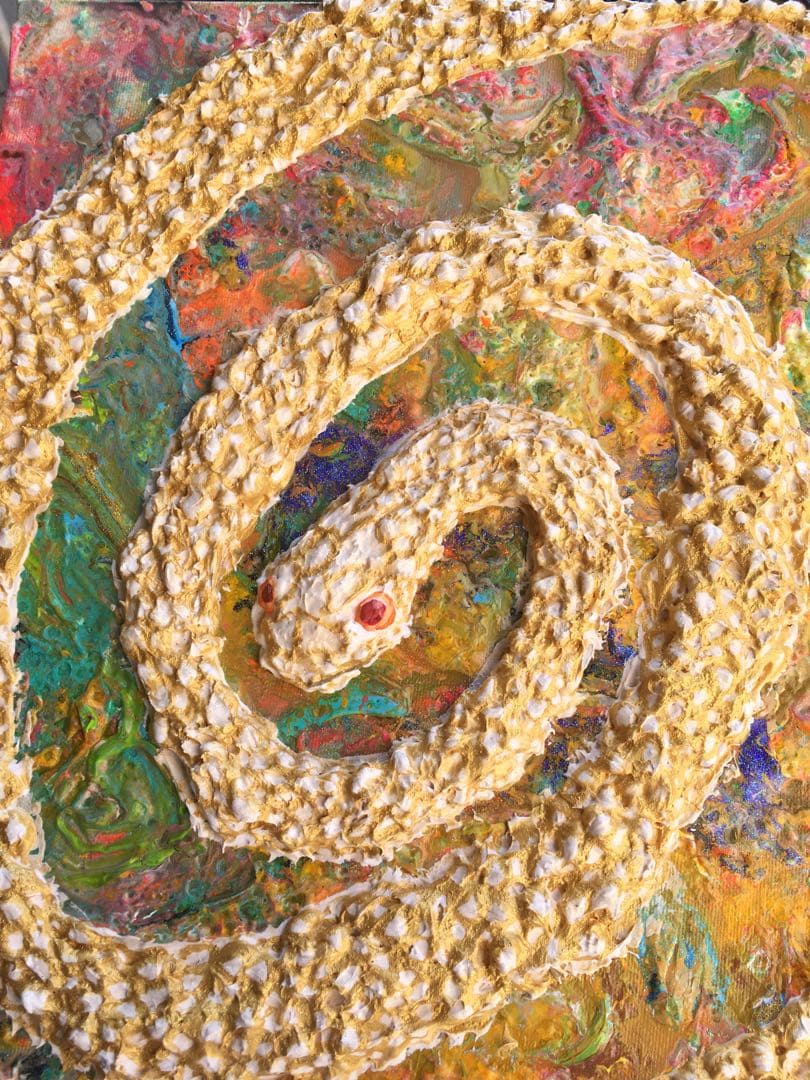 祈雨　白蛇　金色　神秘　絵　絵画　アクリル画　原画　　額付き　インテリアアート