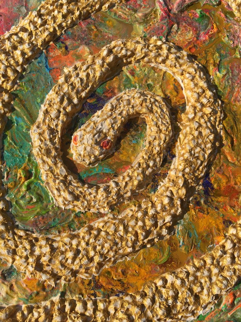 祈雨　白蛇　金色　神秘　絵　絵画　アクリル画　原画　　額付き　インテリアアート