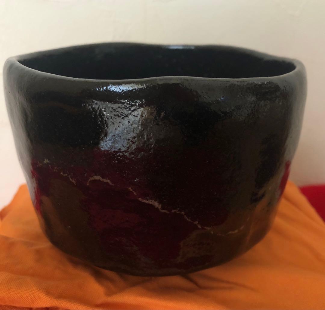 鵬雲斎書付あり 黒楽茶碗 永興明道造（後藤明道）政所窯 白幕