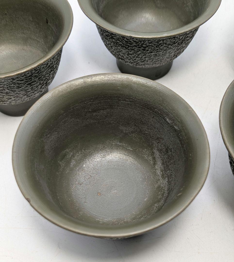 藤田龍峰 青備前石目煎茶器（宝瓶・湯冷まし・煎茶碗5客）