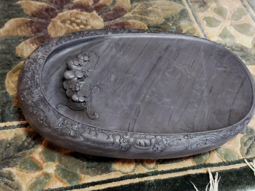 大型 中国製 歙州 蝙蝠文双龍硯 硯 骨董品 端渓硯 大型 中国