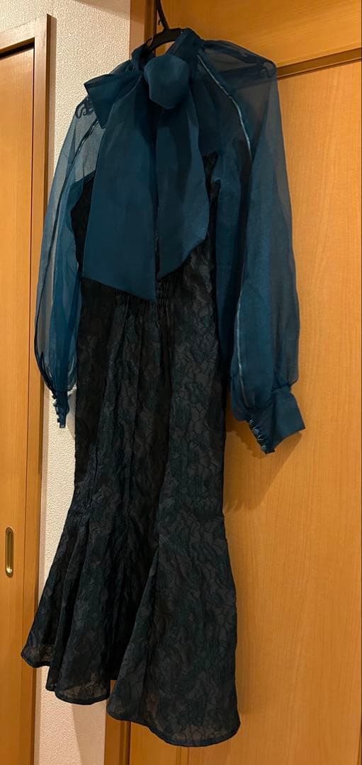 美品】グロッシーレースジャガードマーメイドドレス ダークグリーン