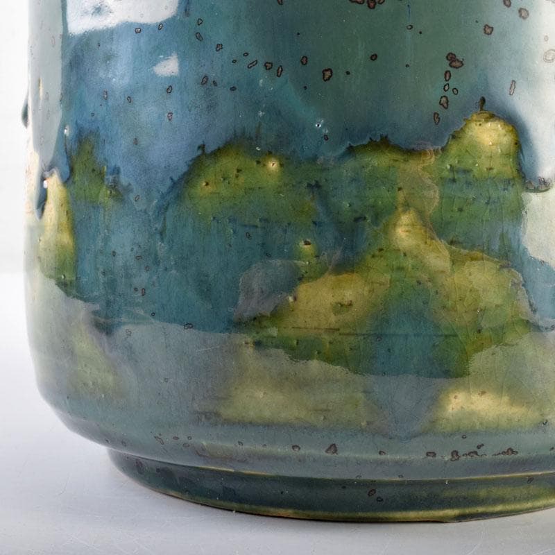 北大路魯山人作 織部焼 青織部 花文 水指 荒川豊蔵極め箱 M