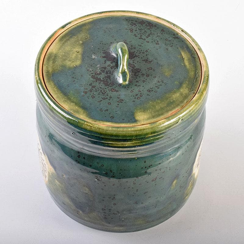 北大路魯山人作 織部焼 青織部 花文 水指 荒川豊蔵極め箱 M