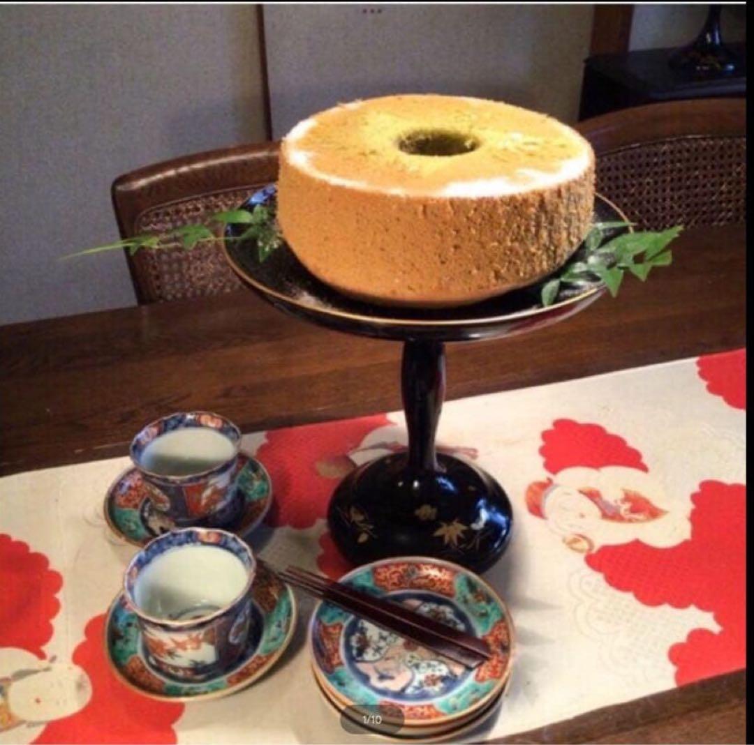 A1036 木製輪島塗　柳に鮎　金縁　蒔絵　高月　高杯　　1基（供箱付）