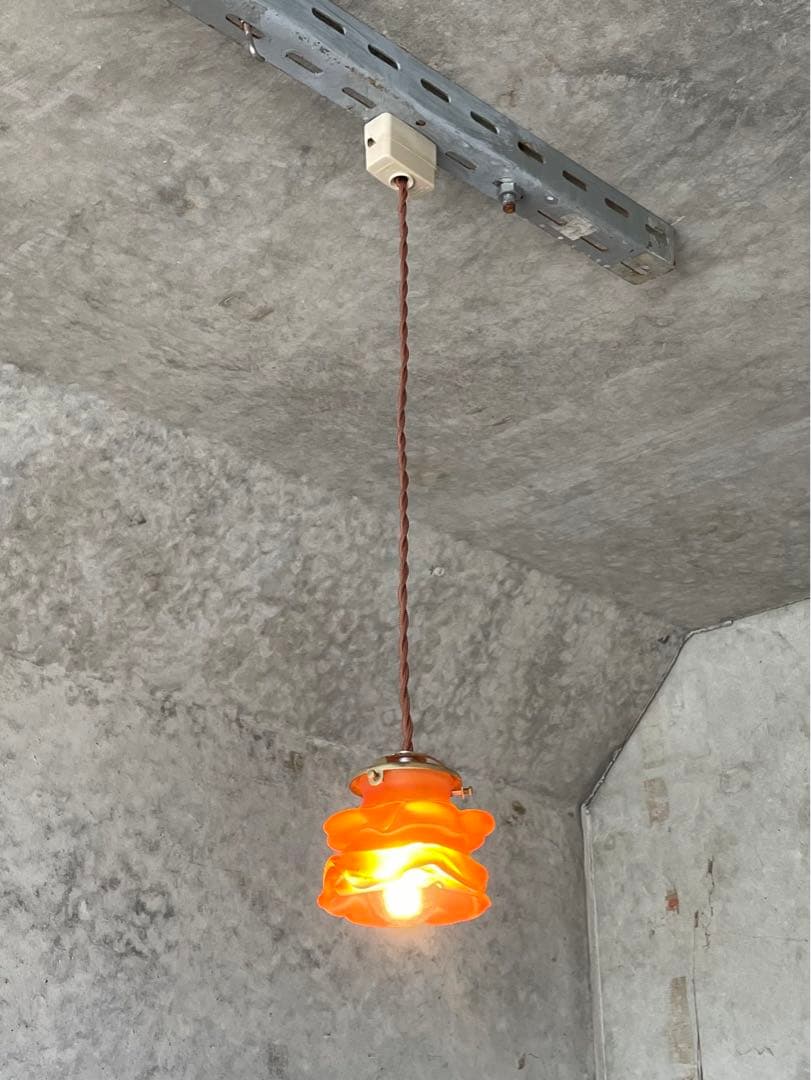 63. 40's フランスアンティーク 古民家 ガラスシェードペンダントランプ