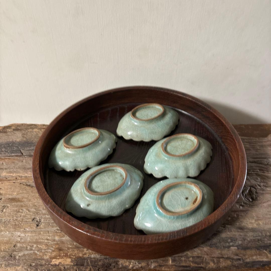 古伊万里青磁小皿5枚 三田 波佐見 瀬戸 アンティーク 茶器 検:白洲正子