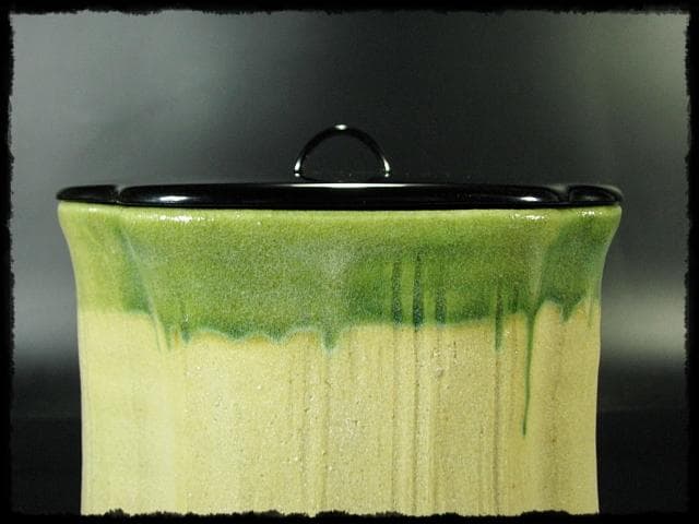 珍品！黄瀬戸織部 林 英仁 一重口 水指 茶道具 四方桟 共箱 上位