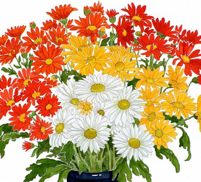 国際展作家「青い花瓶の菊」/D・リトグラフ/小原雅夫