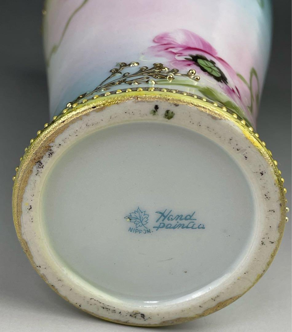 オールドノリタケ 約23cm アールヌーボー ポピー花紋花瓶 金盛り