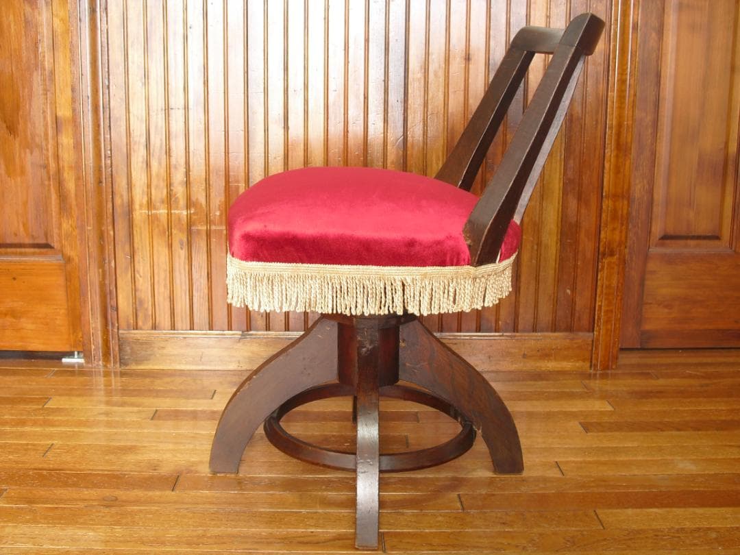 アンティーク ドクターチェア☆木製 回転椅子☆手触り良いベルベット