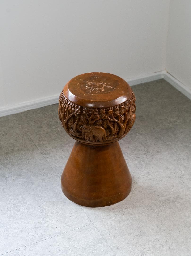 インド カシミール 木彫り スツール ヴィンテージ・アンティーク　民芸品