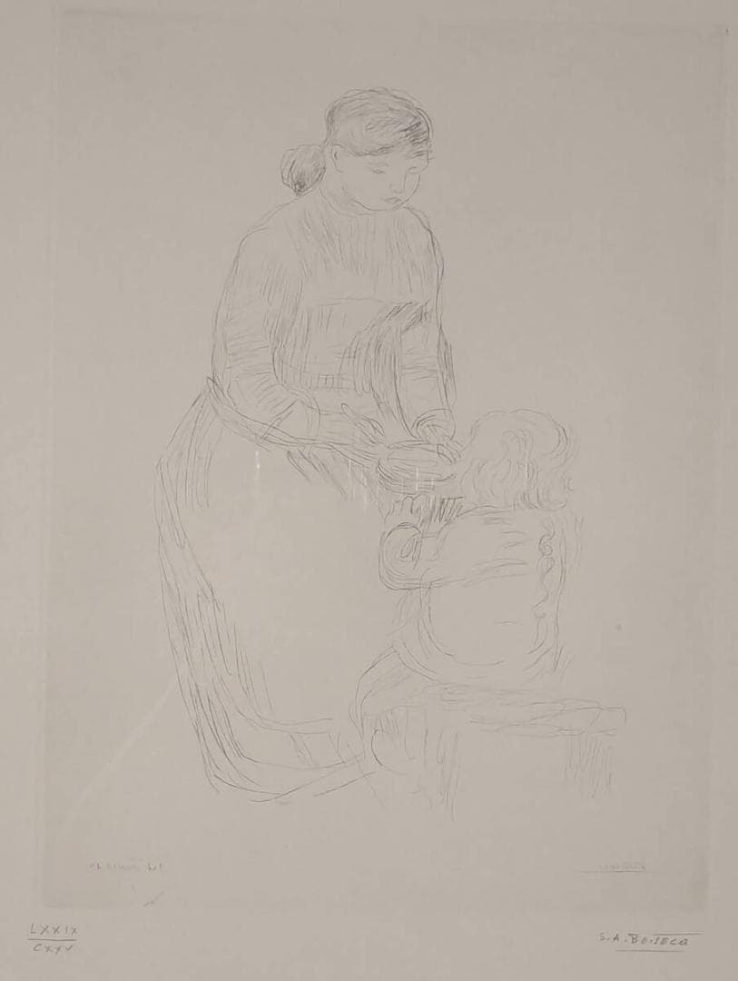 真作】版画 ルノワール 銅版画 ボイセック版より 母と子 箱・黄袋入