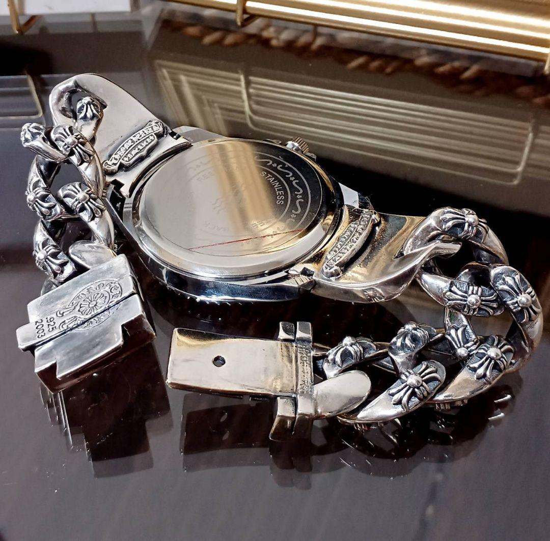 ZHOWE 黒サブ系 プラスクロス IDブレスレット 腕時計 チェーンブレス