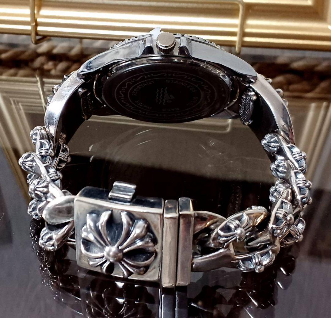 ZHOWE 黒サブ系 プラスクロス IDブレスレット 腕時計 チェーンブレス