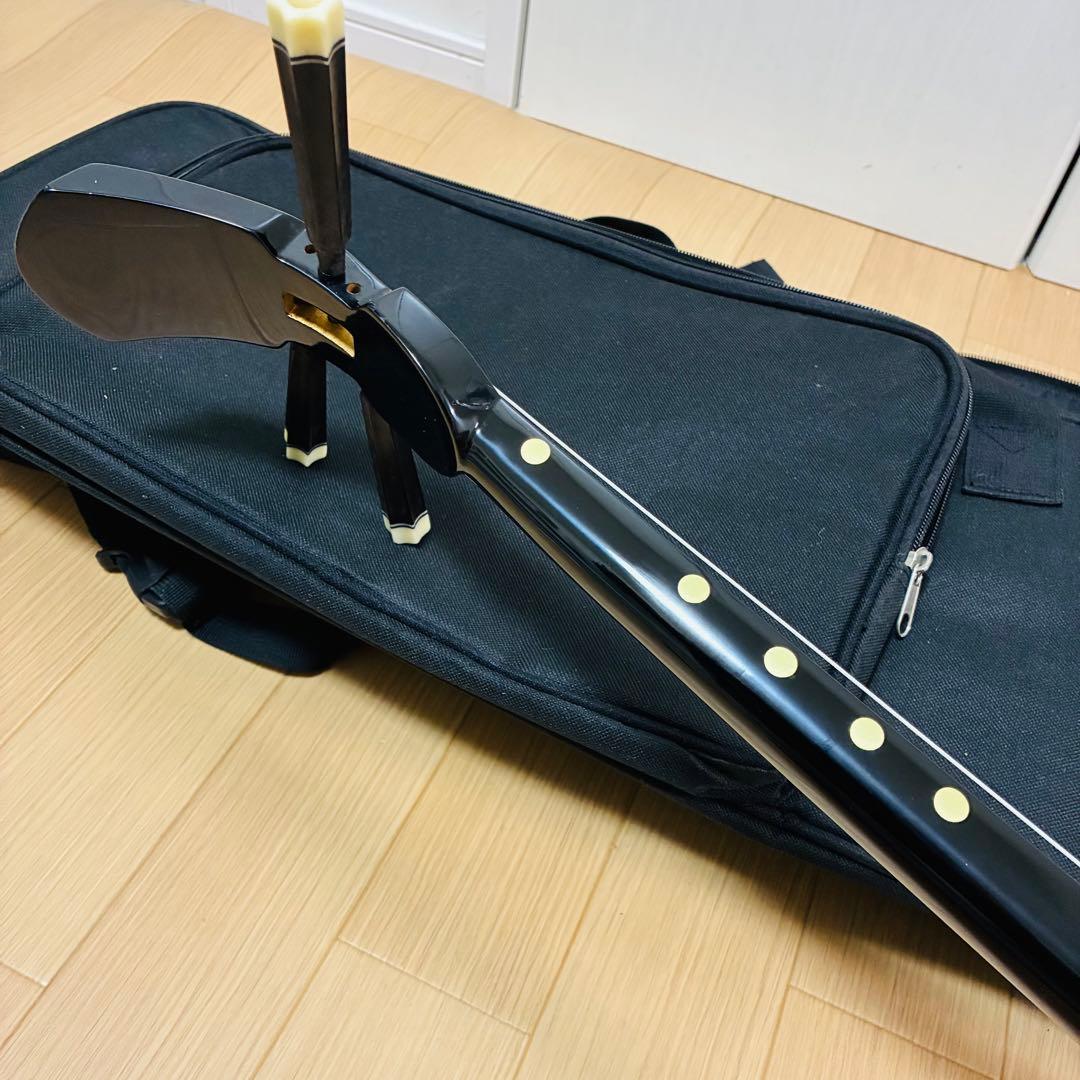 沖縄三線　本皮　蛇皮　強化張り ソフトケース付　初心者　三味線　黒塗