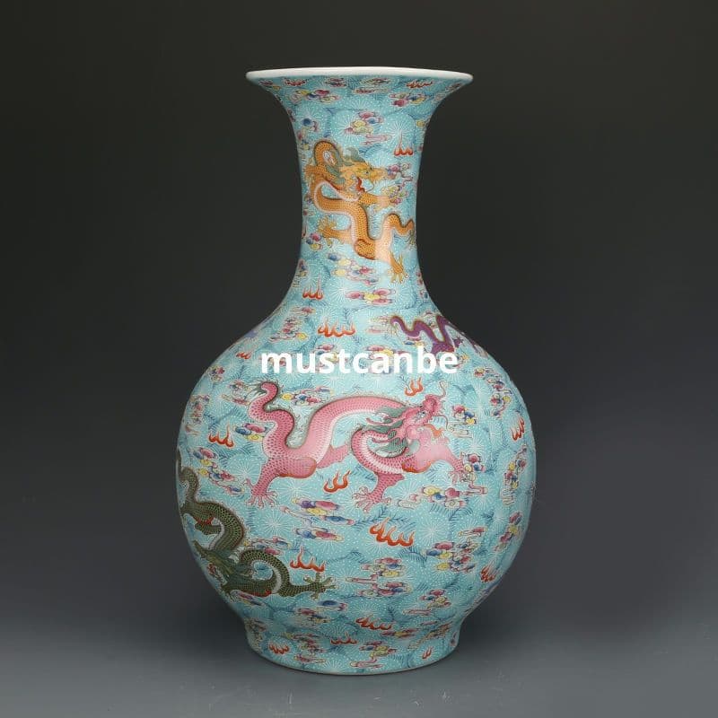 清雍正琺瑯彩竜紋帯夜光賞瓶 景徳鎮 陶磁器 装飾品