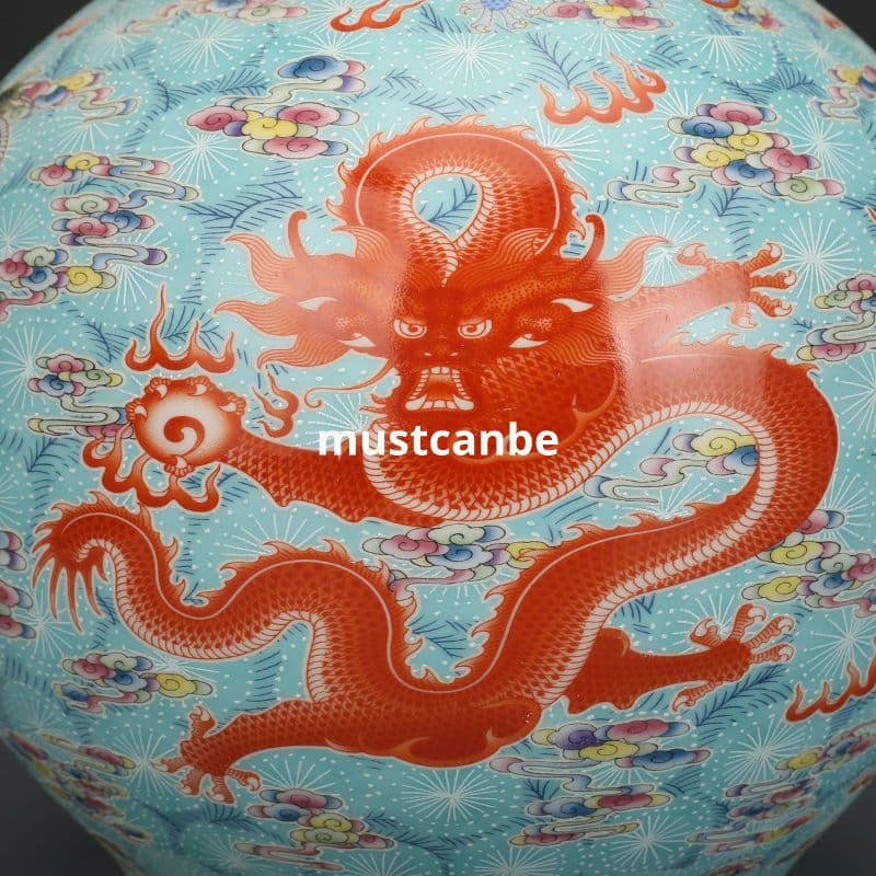 清雍正琺瑯彩竜紋帯夜光賞瓶 景徳鎮 陶磁器 装飾品