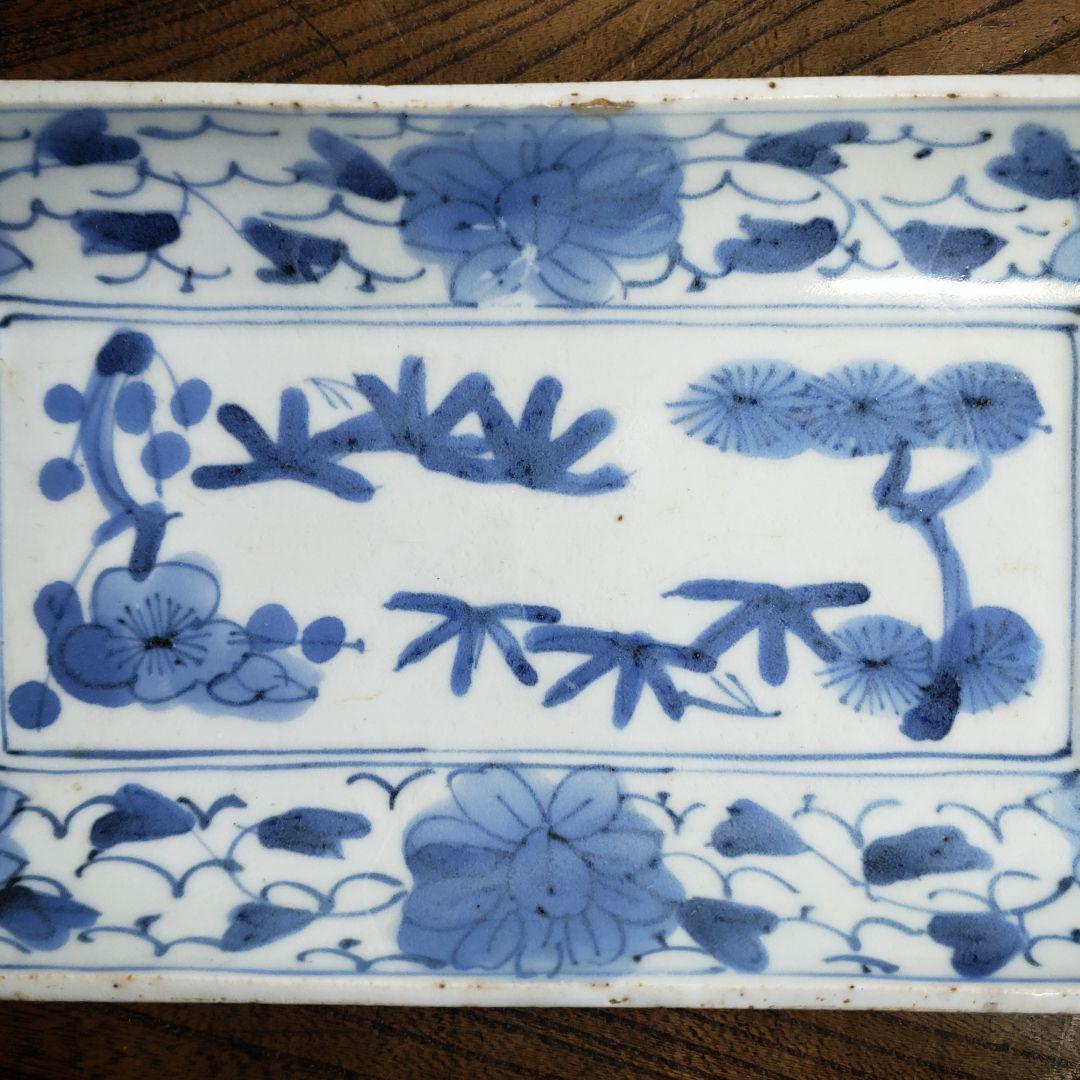 古伊万里 染付松竹梅図長皿 牡丹唐草 花唐草 鮎皿 江戸後期