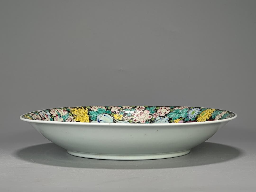中国美術 景徳鎮製 粉彩百花不落地大盤 粉彩皿 時代
