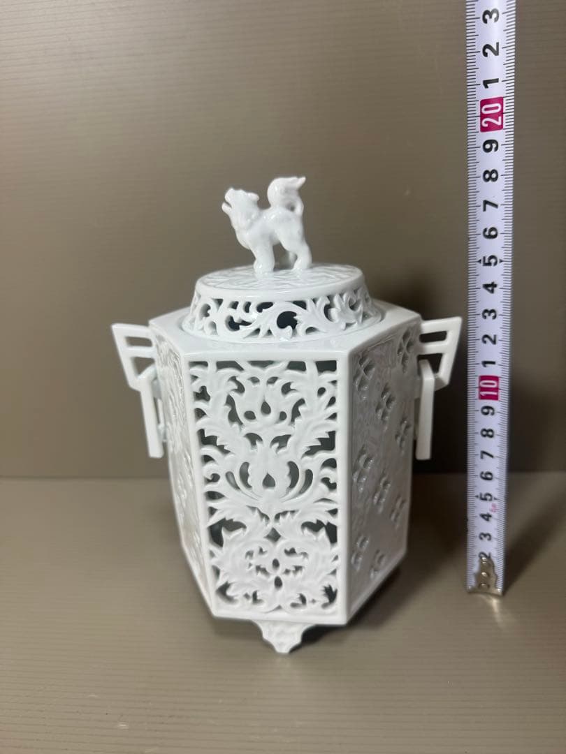 2180 杉原一壷 白磁 六角 透かし 獅子 三足 香炉 未使用 - sararetails.com