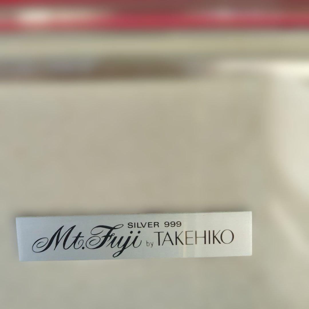 タケヒコ　純銀、扇面赤富士レリーフ