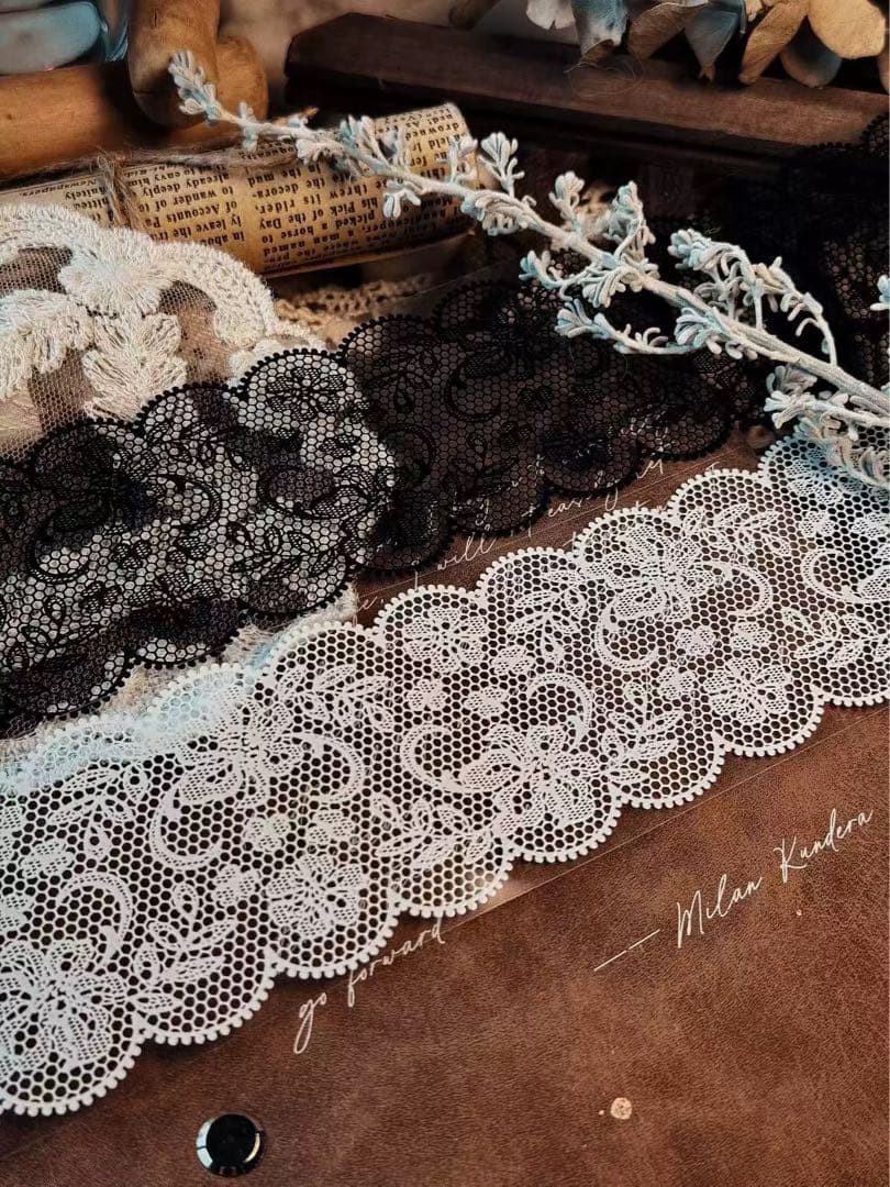 霖蓝汐原创手账《黑白蕾丝背景》海外マスキングテープ　マステ 【2648】