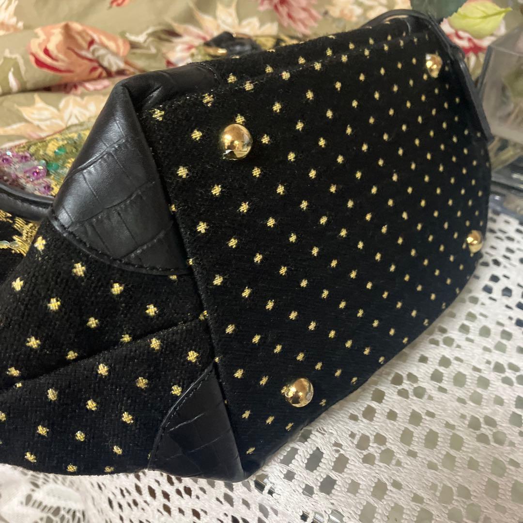 タイムセール‼️美品‼️シンクビービーズ刺繍 黒 ハンドバッグ 中型