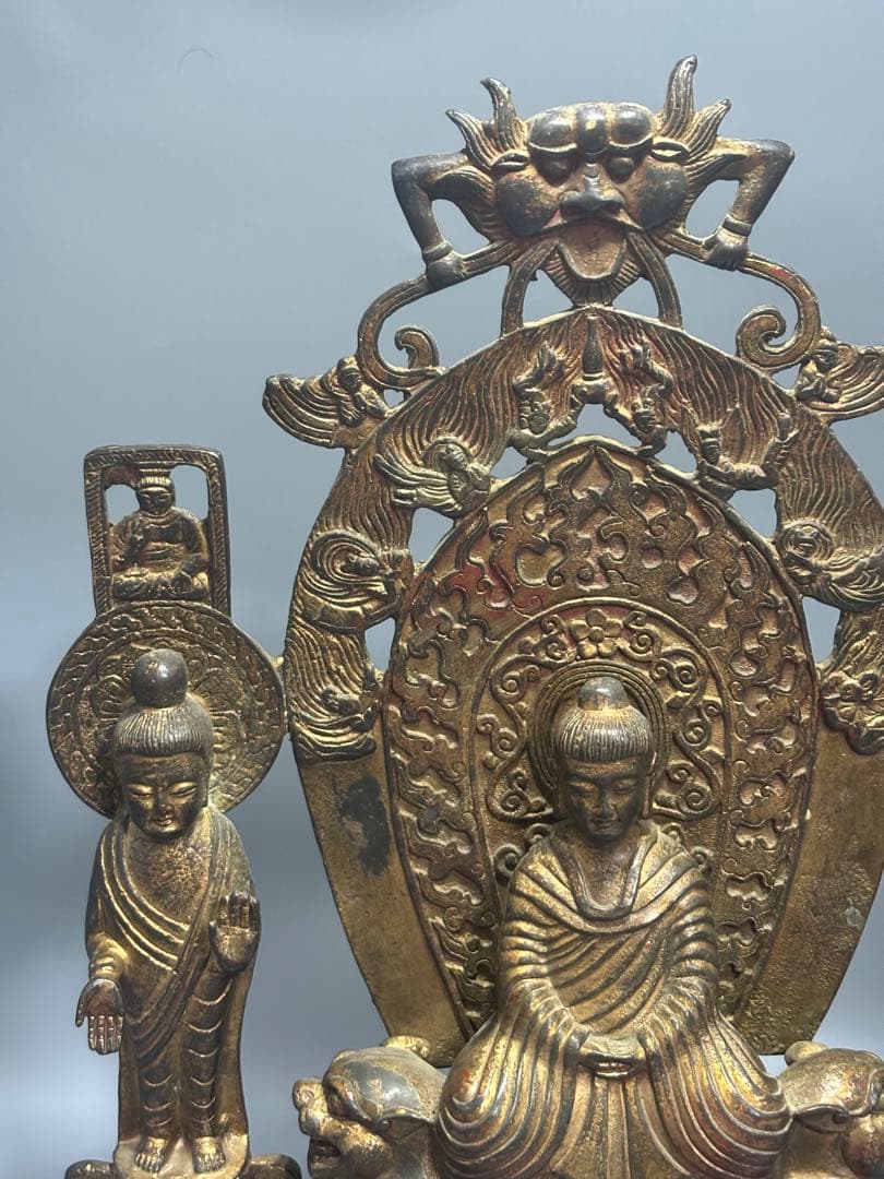 仏教古美術 純銅 文化遺産 文化財仏像伝承 中央に仏と菩薩像