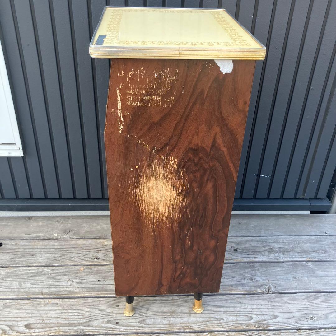 昭和レトロ 木製コンソールテーブル コールキャビネット レザー張り 電話台