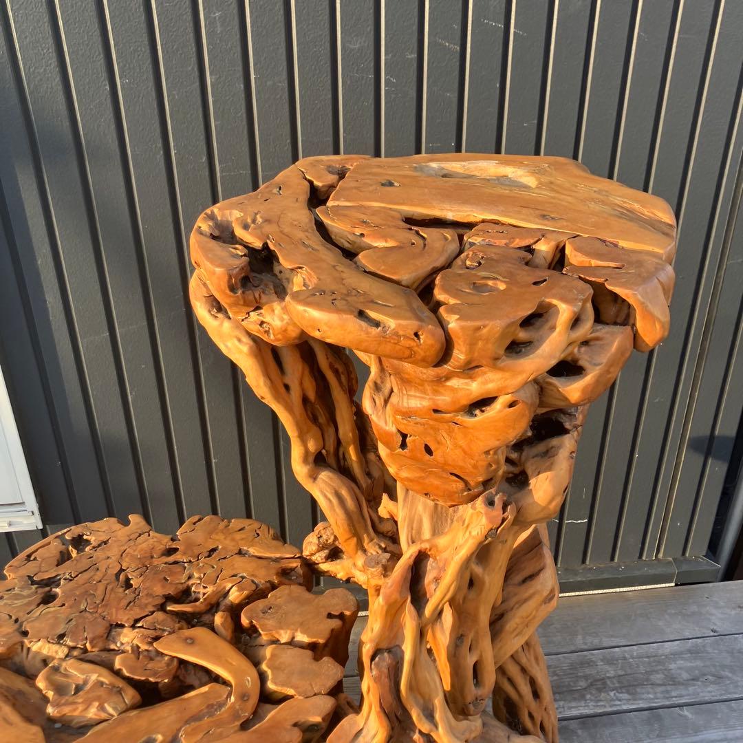 昭和レトロ 天然木 一刀彫 花台 飾り棚 ディスプレイラック 大型置物