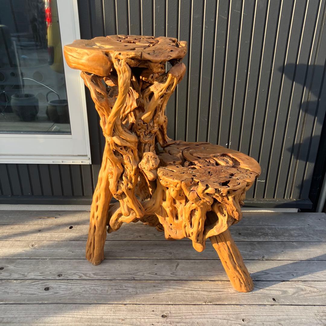 昭和レトロ 天然木 一刀彫 花台 飾り棚 ディスプレイラック 大型置物