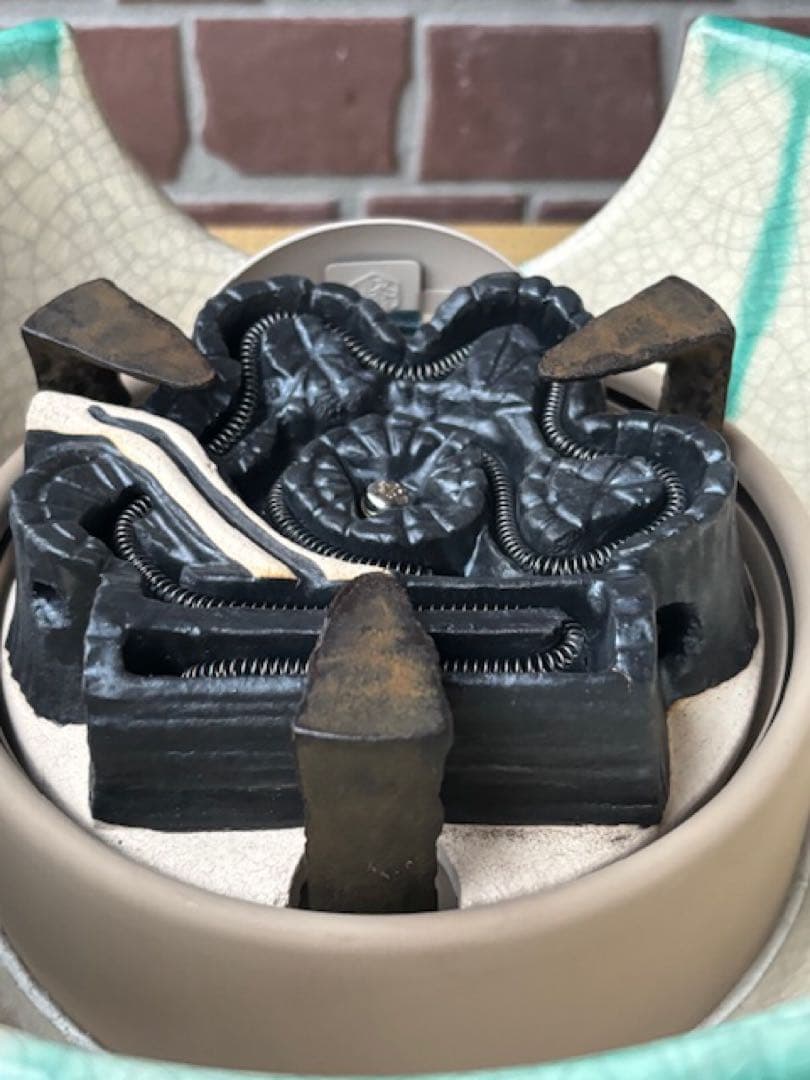 茶道具 野々田商店緑釉掛さつま織部紅鉢型風炉型電熱器炭型