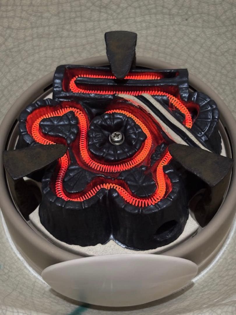 茶道具 野々田商店緑釉掛さつま織部紅鉢型風炉型電熱器炭型