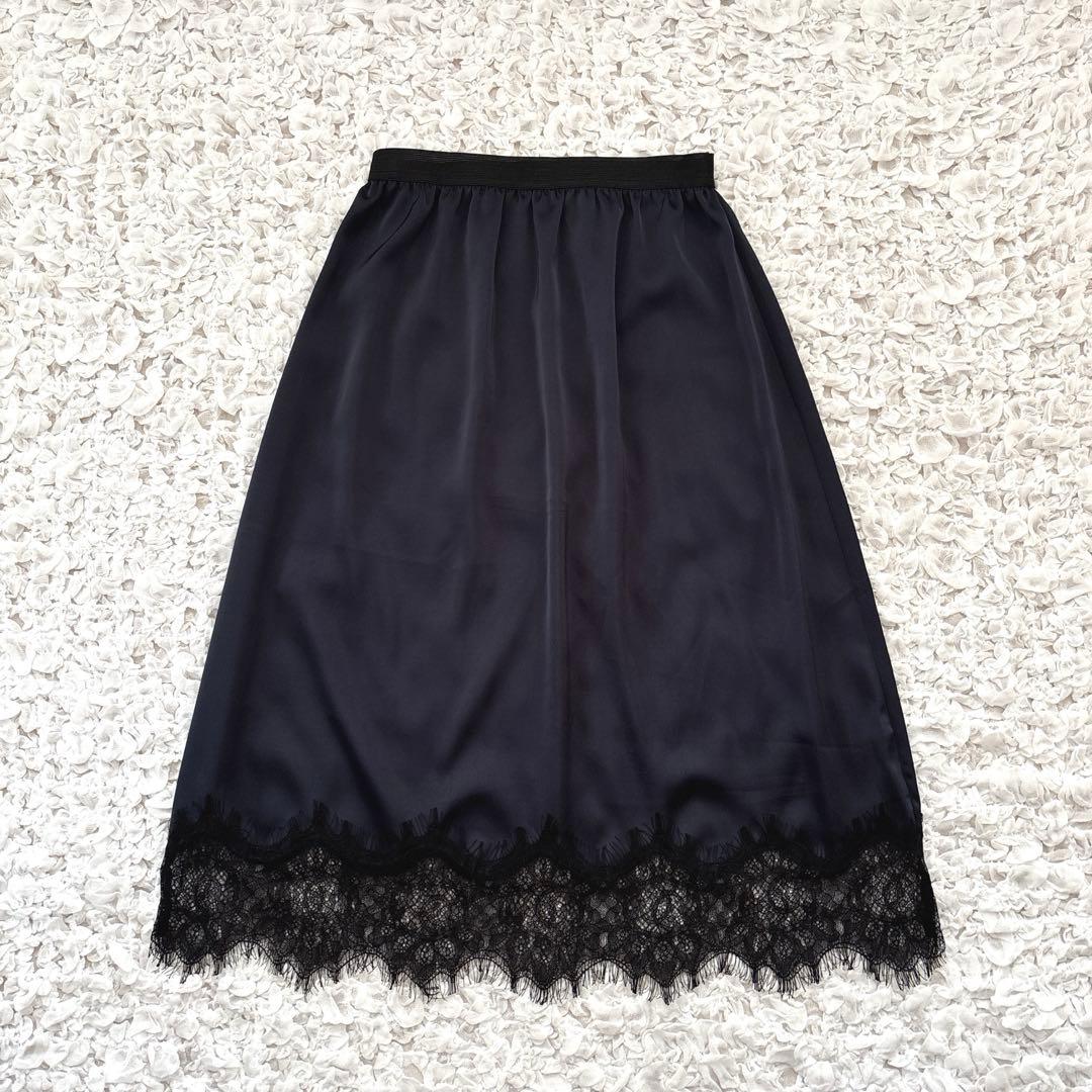 2025 machatt レースサテンスカート　ネイビー