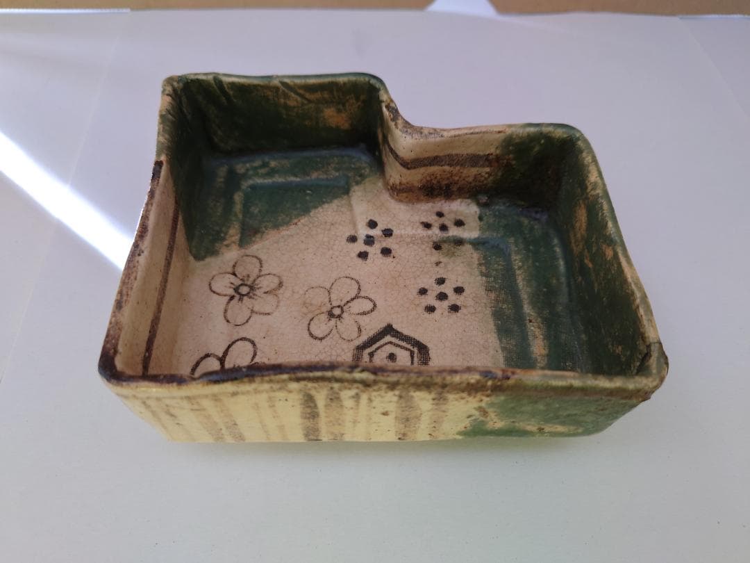 ☆美濃 織部焼☆青織部三環足向付☆桃山時代☆