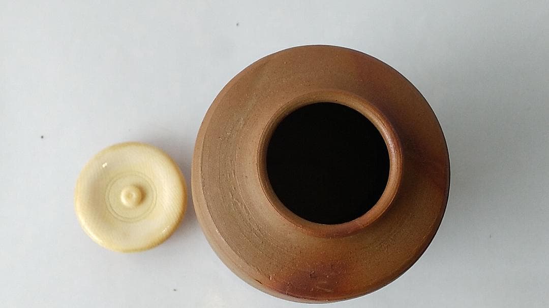 備前焼 火襷茶入 木村陶峰 作 仕覆 鹿文有栖川錦 茶道具 共箱 茶入 美品