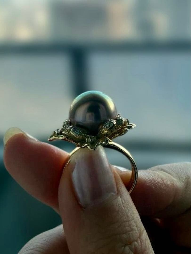 【極光13mm】エジソンパール リング カフェゴールド 18K鍍金 華やか