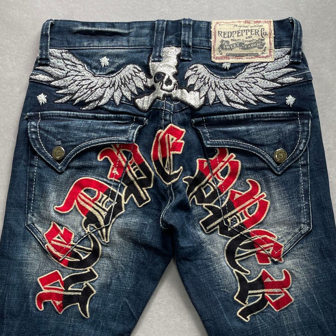 Ed Hardy×Red Pepper✨スキニーデニム W28 刺繍 y2k Vintage