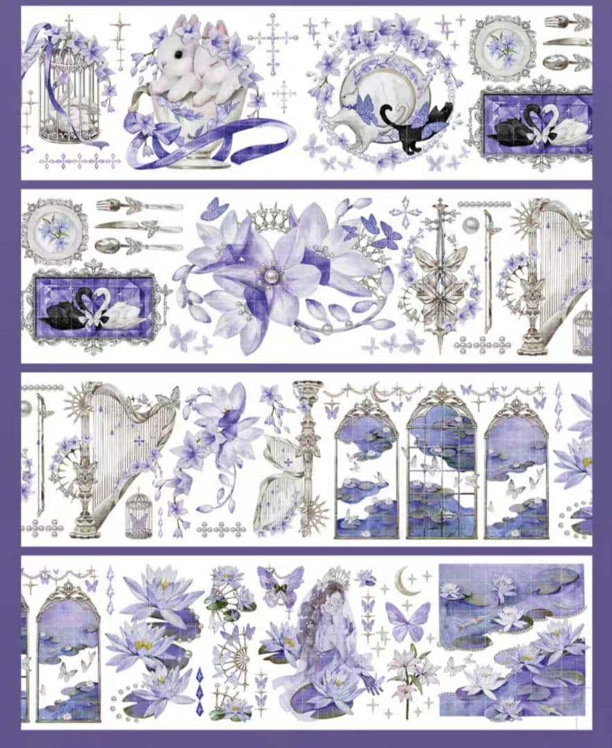 巻売 541☆ 海外 マスキングテープ マステ PET 装飾 花 人物 銀ホロ