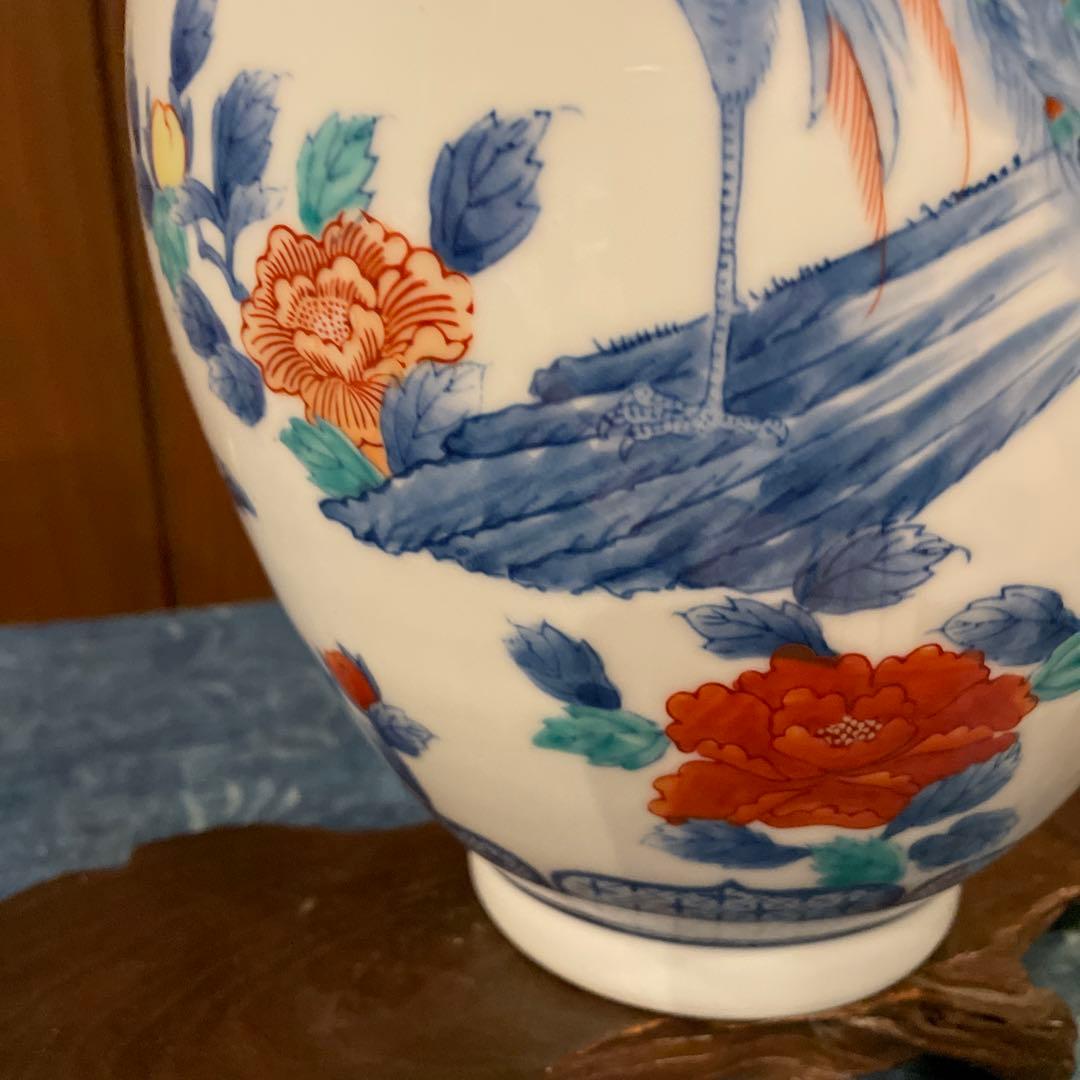 有田焼 色鍋島 和泉作 染錦孔雀牡丹紋 花瓶 インテリア - メルカリ