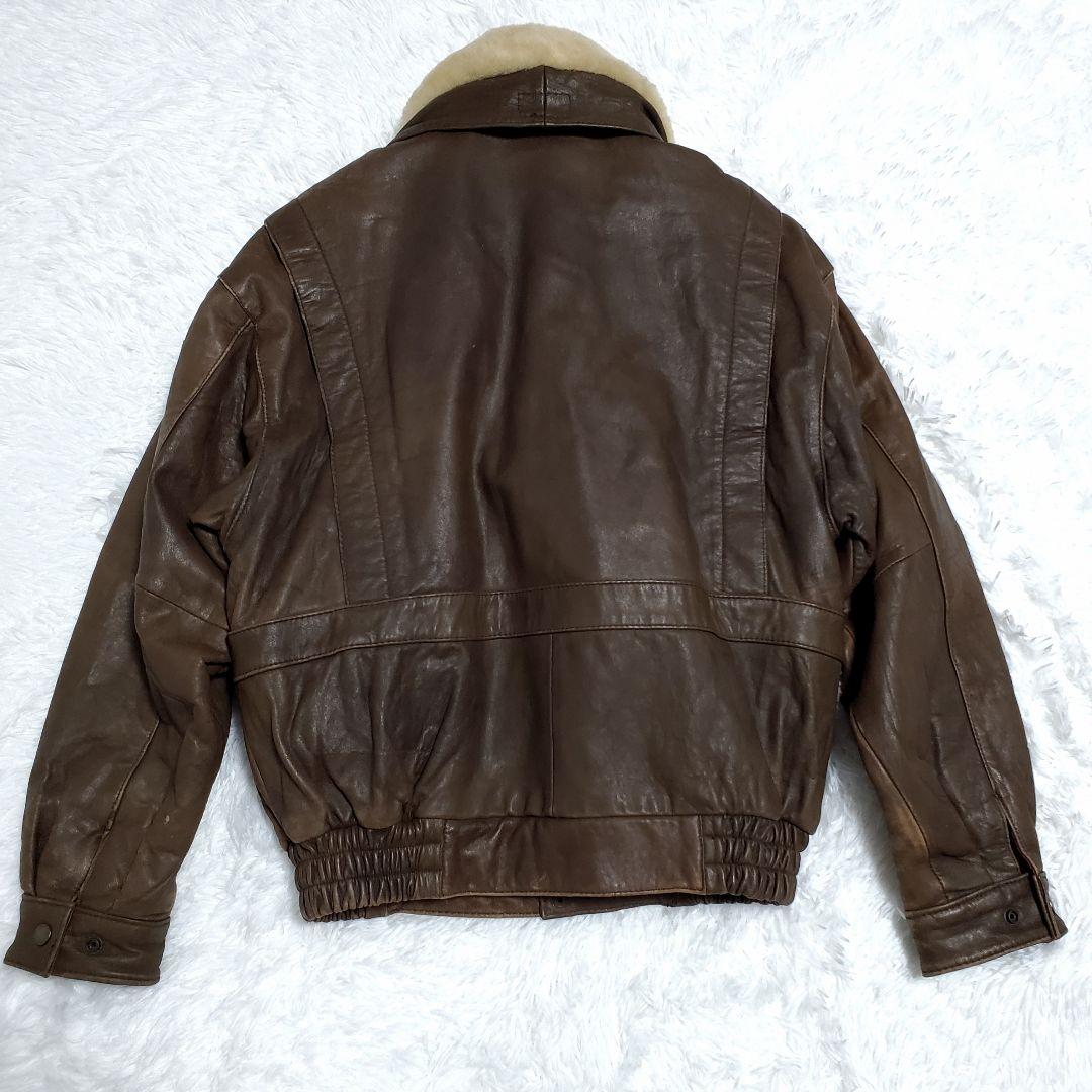 ヴィンテージ レザージャケット ライナー ボア襟 ラムレザー M ブラウン