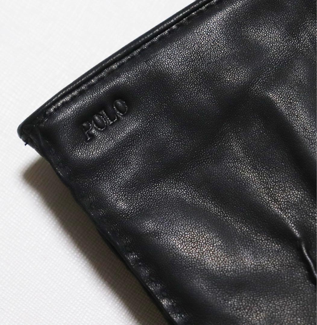 《ポロ ラルフローレン》未使用 3本線 裏地カシミヤ100% レザー手袋 M