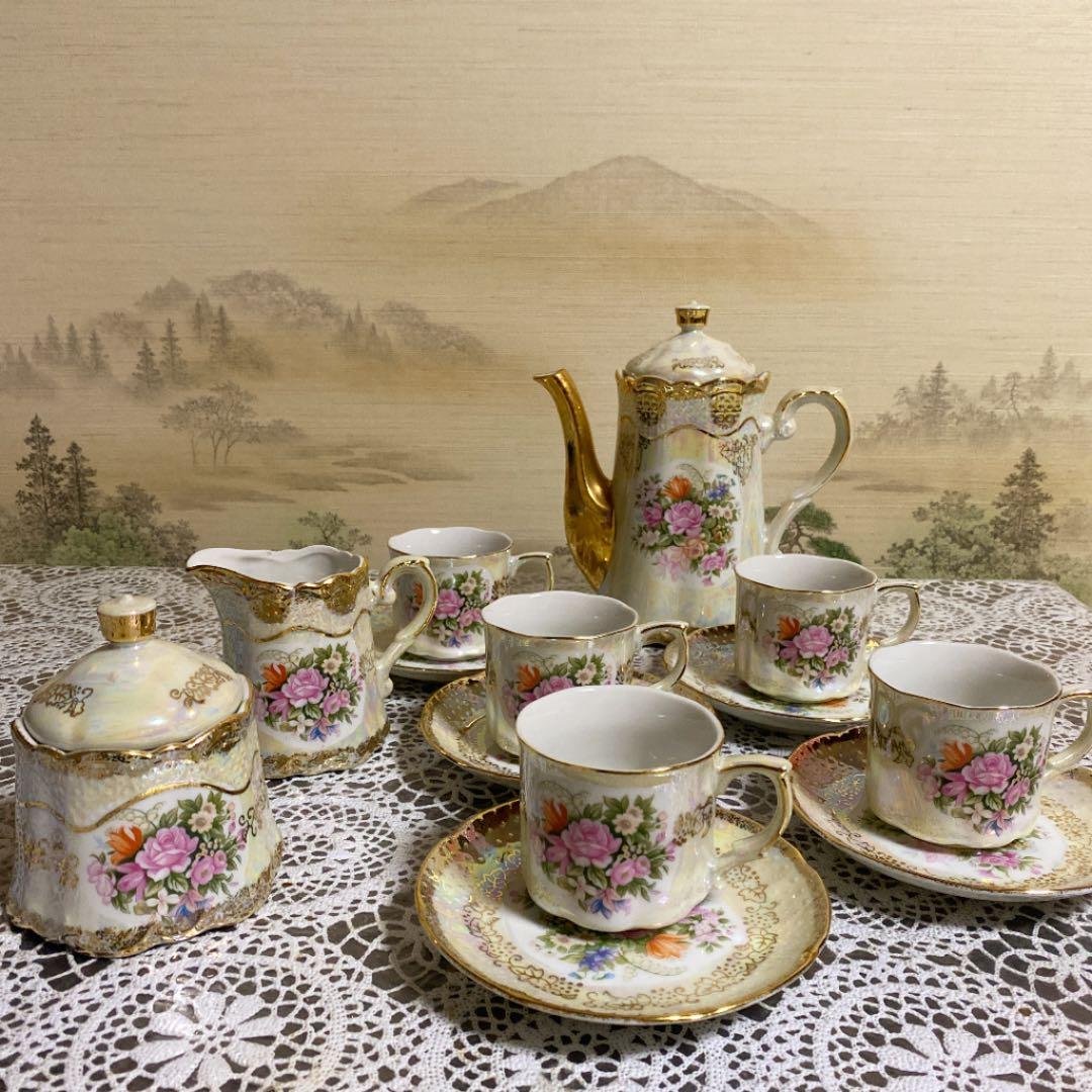 昭和レトロアンティーク 虹色オーロラ加工 ティーポット ティーカップ5