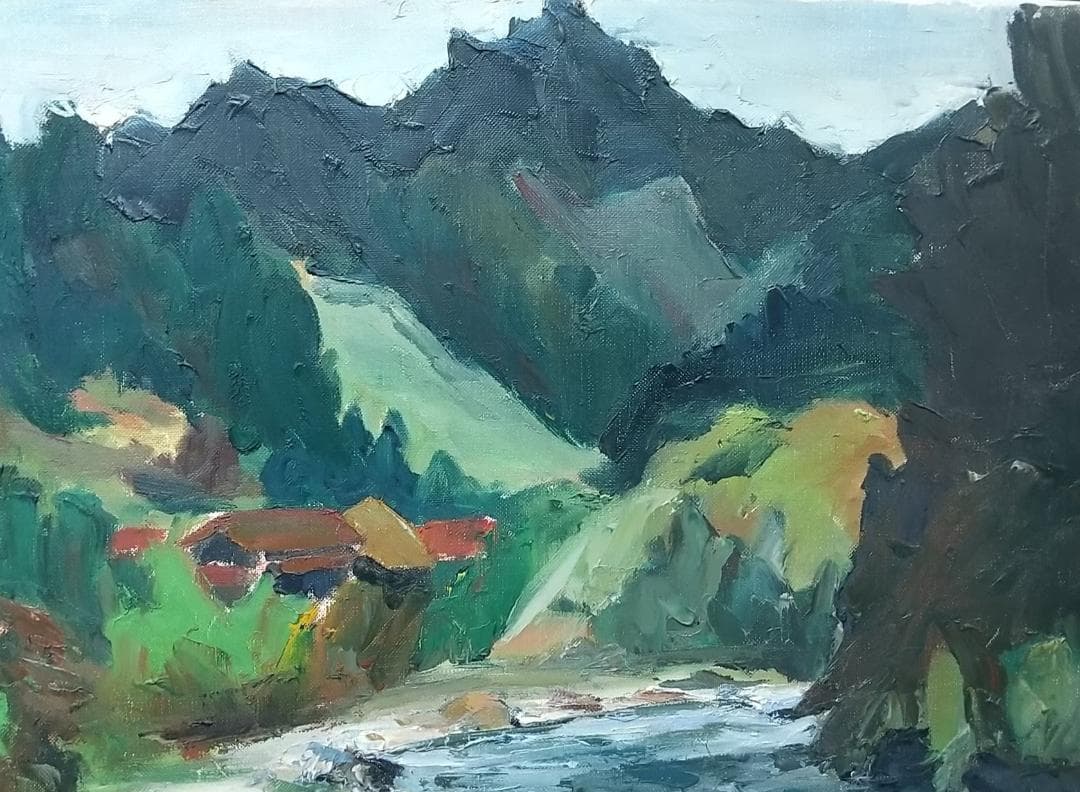 「飯能風景」名栗川 '60 絵画 F8 油絵